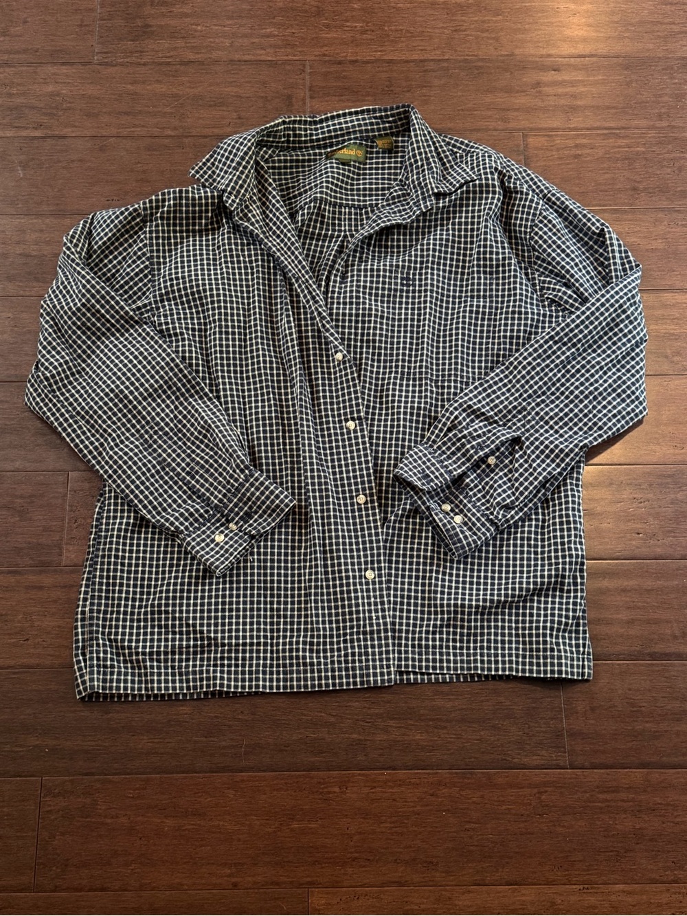 Timberland Navy and Cream Checkered Long-Sleeve Button-Down Shirt